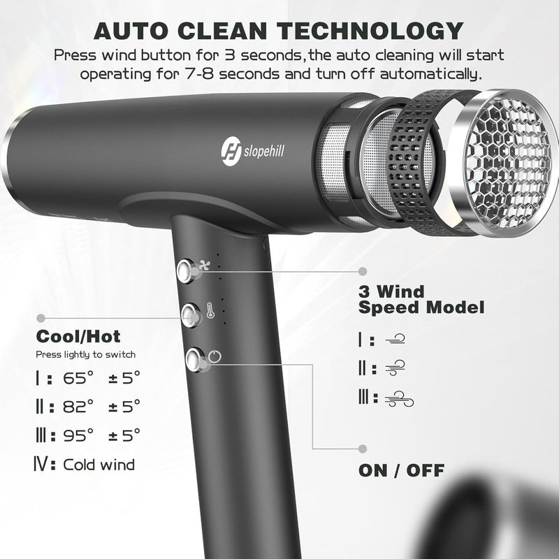 SLOPEHILL Professional Ionic Hair Dryer with Diffuser - Lightweight, Compact, Powerful & Fast Salon Blow Dryer with High Speed Brushless Motor for Travel, Women & Men (Ceramic, Dark) - Image 4